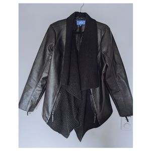 Knit-Front Leather Jacket
